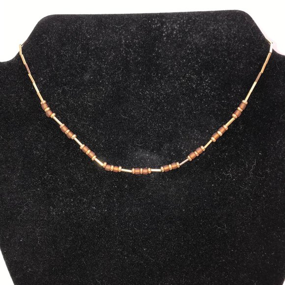 15" Golden Tube Seed Beads And Gold Beaded Necklace - Picture 1 of 4